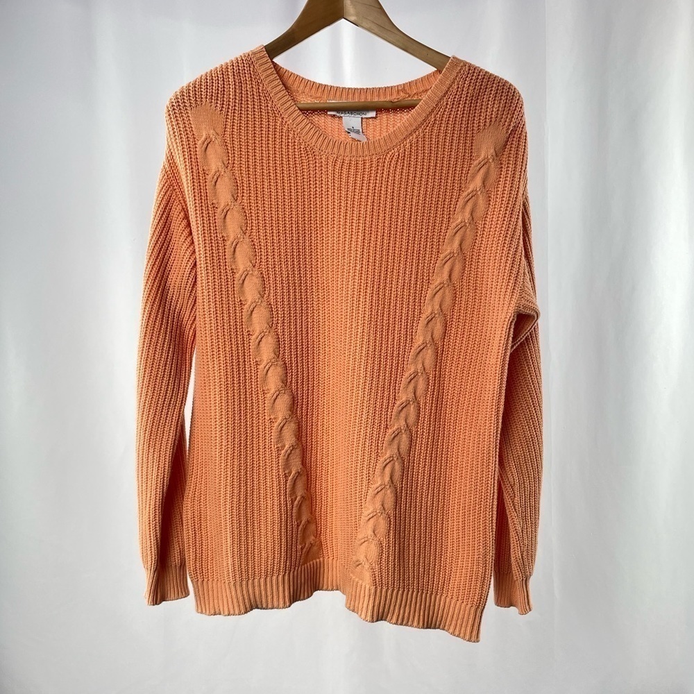 Magaschoni Cotton Cable Knit Sweater in Orange Size Small